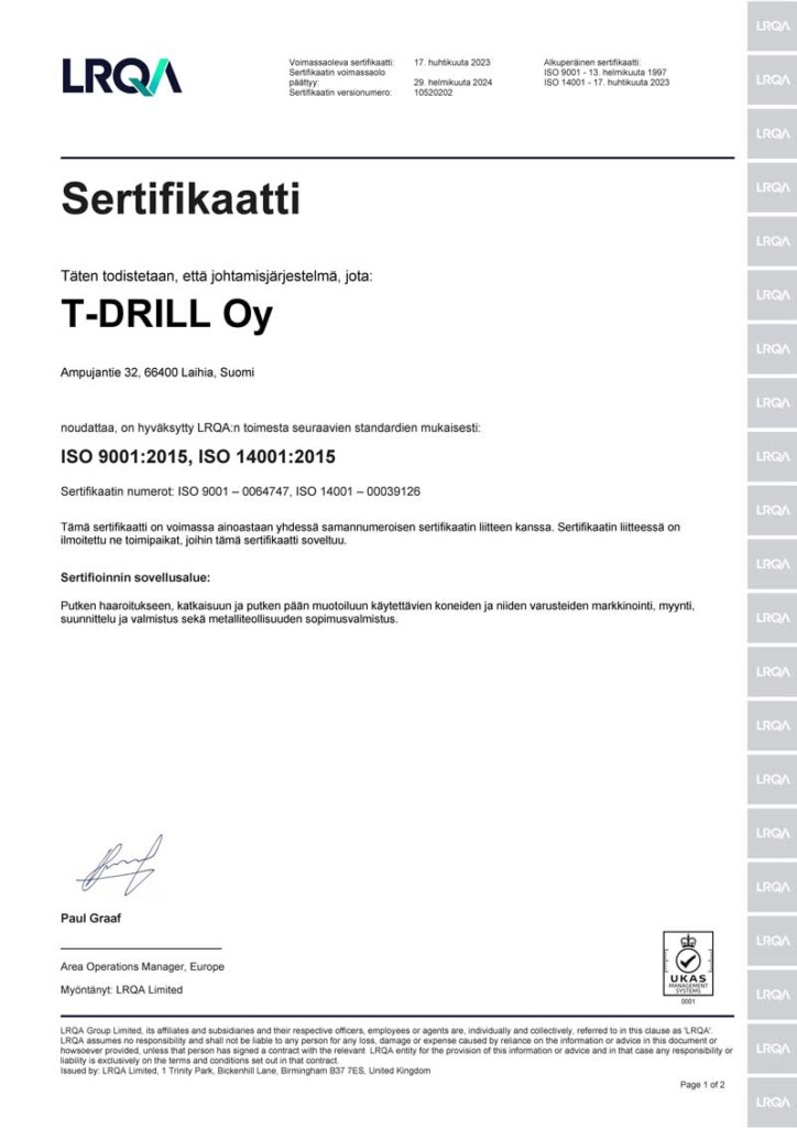 T-Drill sertifikaatti